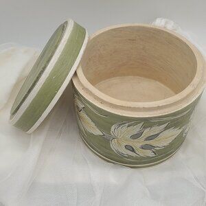 Hand Painted-Round Wooden Container With Lid
